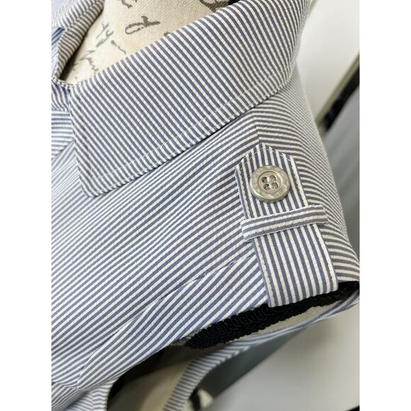 Tahari NWOT Blue White Pinstripe Sleeveless Collared Belted Shirt Dress Size 16 - Picture 8 of 11